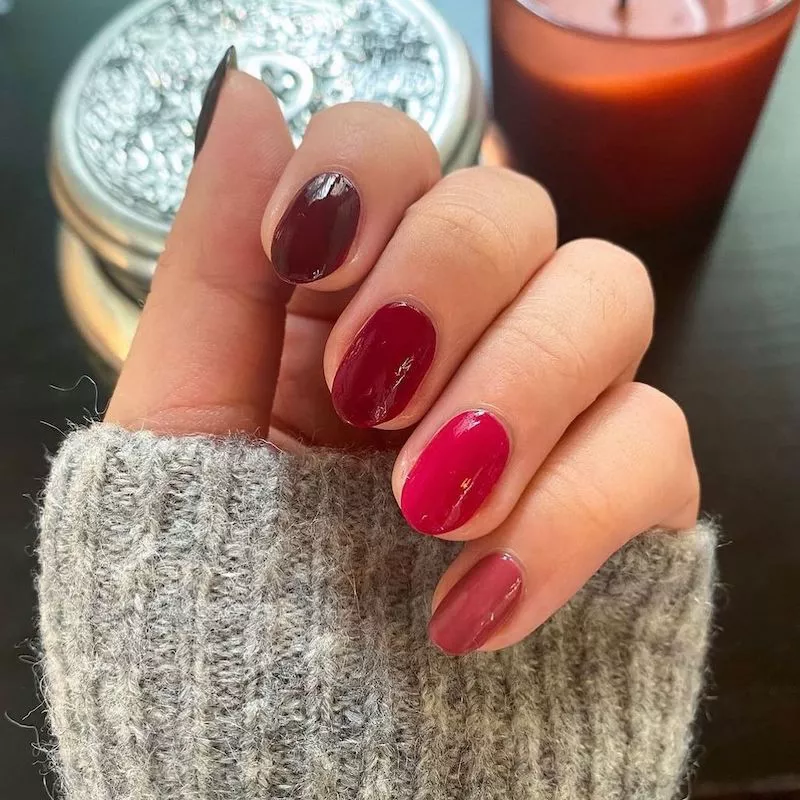 Multicolored red Valentine’s nails