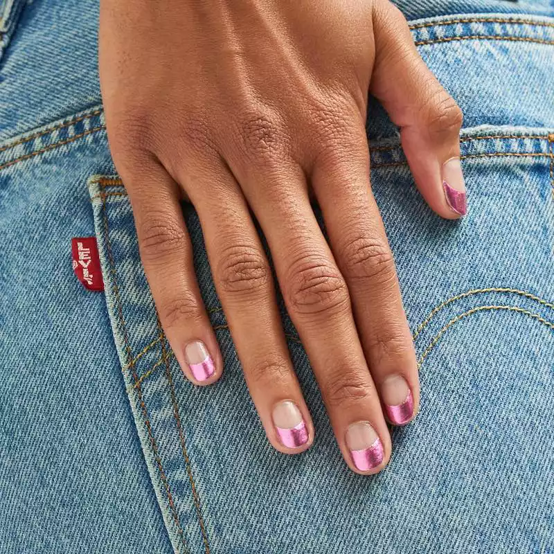 Metallic pink French manicure