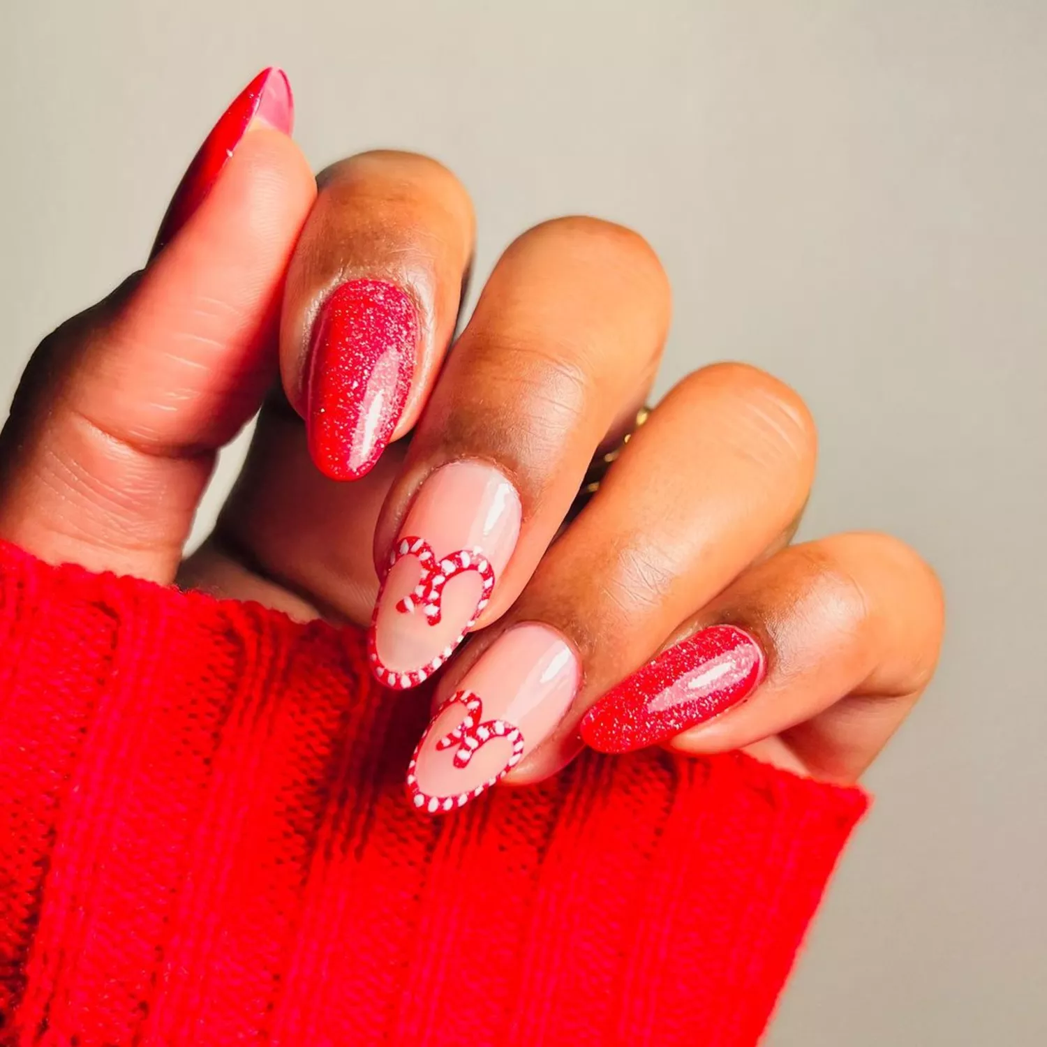 Candy Cane Heart Nails