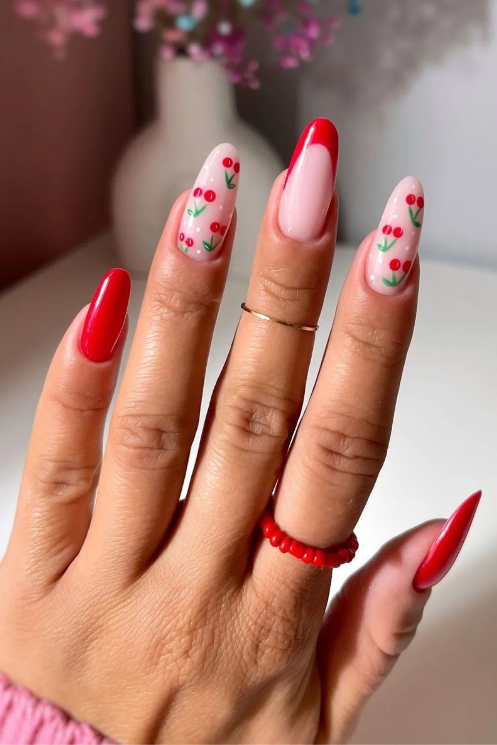 Nails with cherry accents