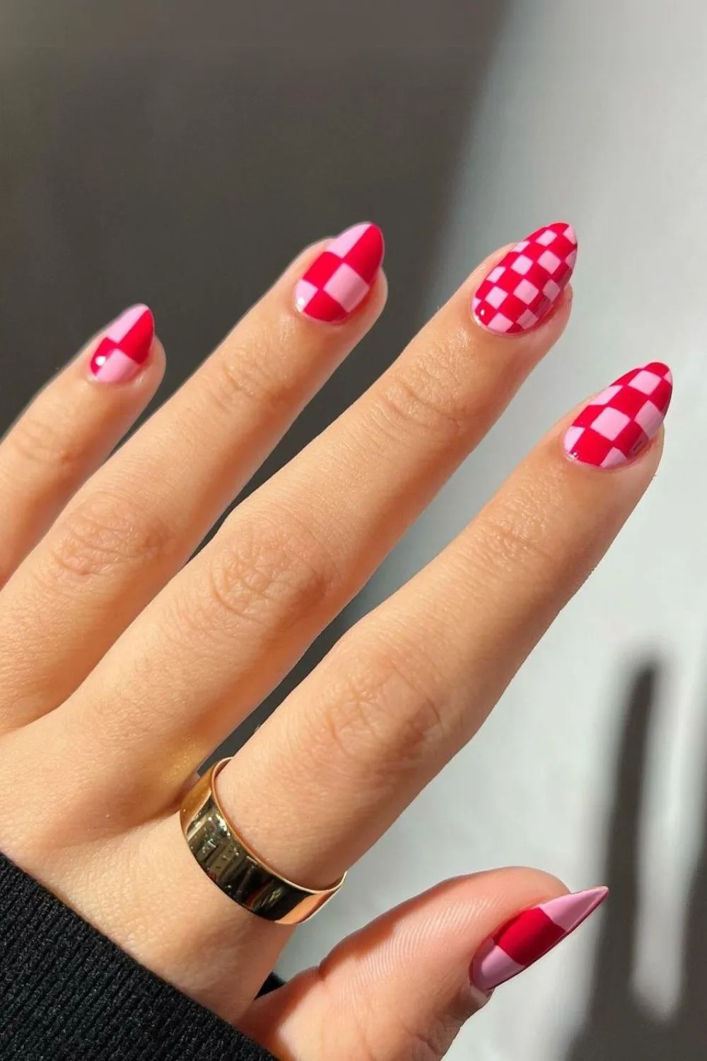 Red checkerboard nails