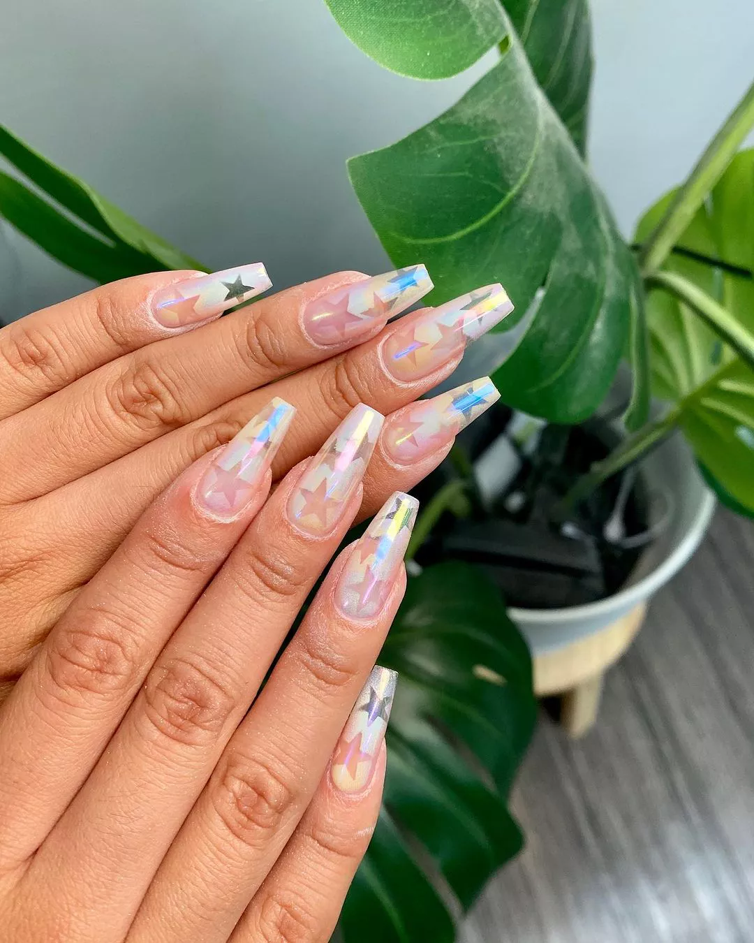 A nail design with frosted star details.