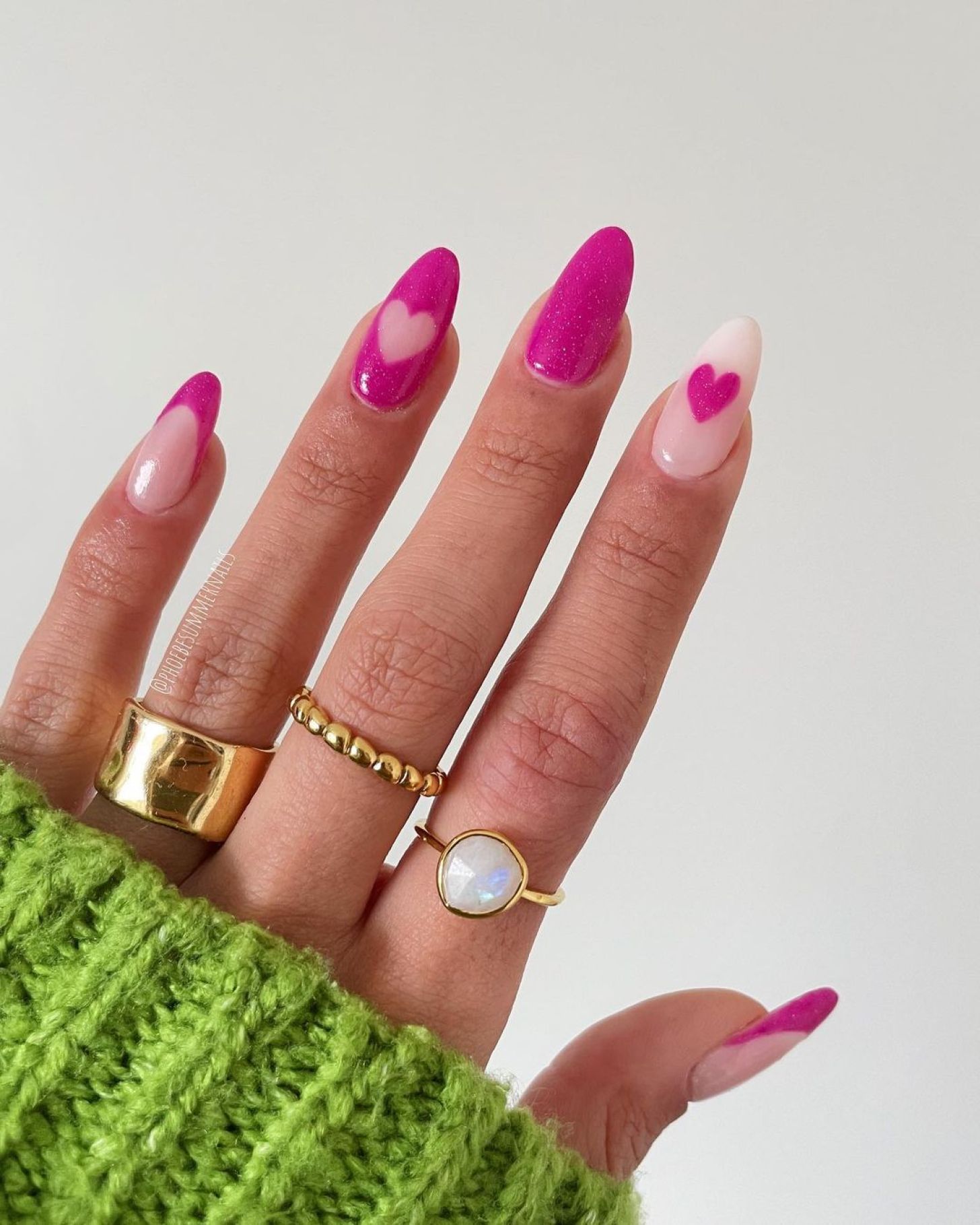 Light pink nails with negative space heart art