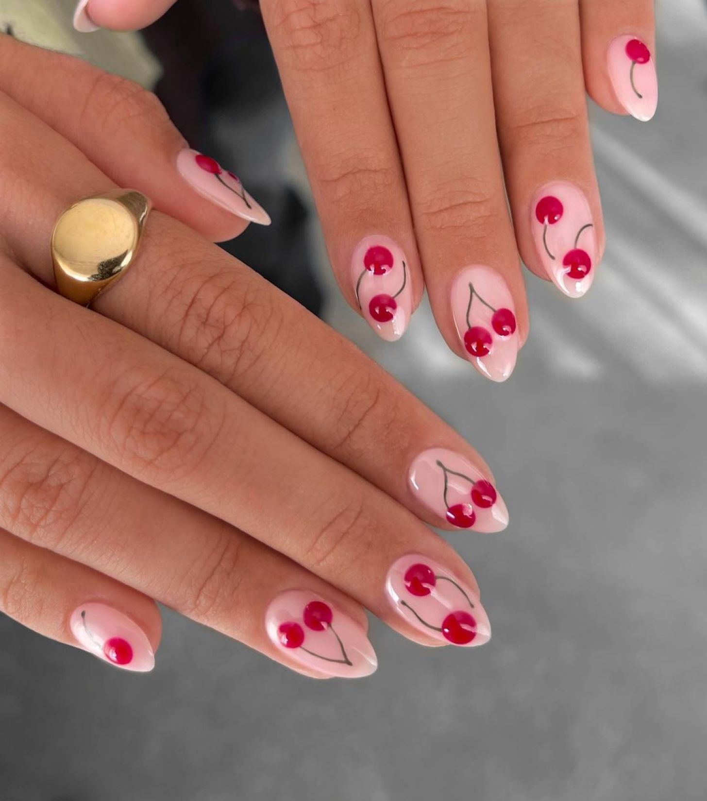 simple short Valentine's nail designs with red cherry nail art