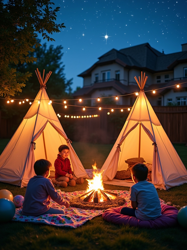 nighttime outdoor camping celebration