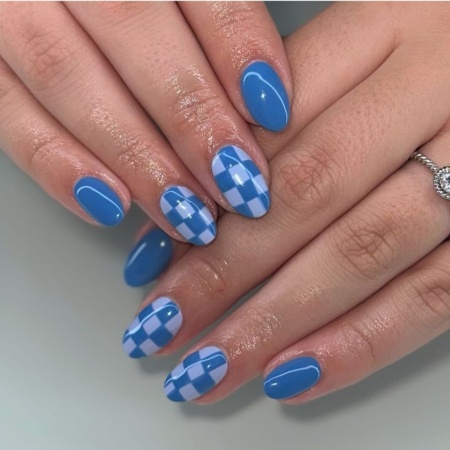 15+ Elegant Blue Nail Art Ideas for Every Occasion 10 Blue and White Checkerboard