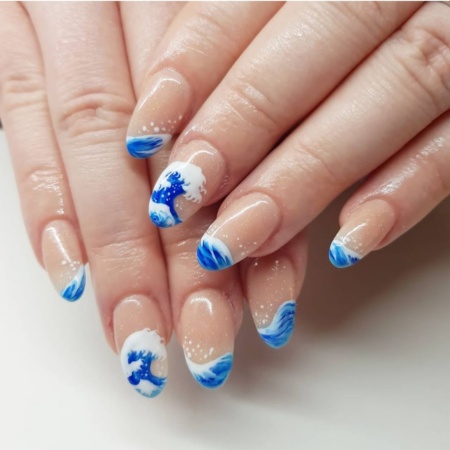 15+ Elegant Blue Nail Art Ideas for Every Occasion 7 Ocean Wave Nails