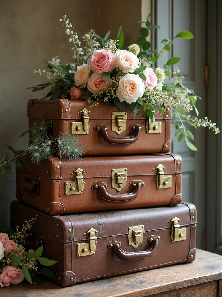 antique luggage wedding signage display