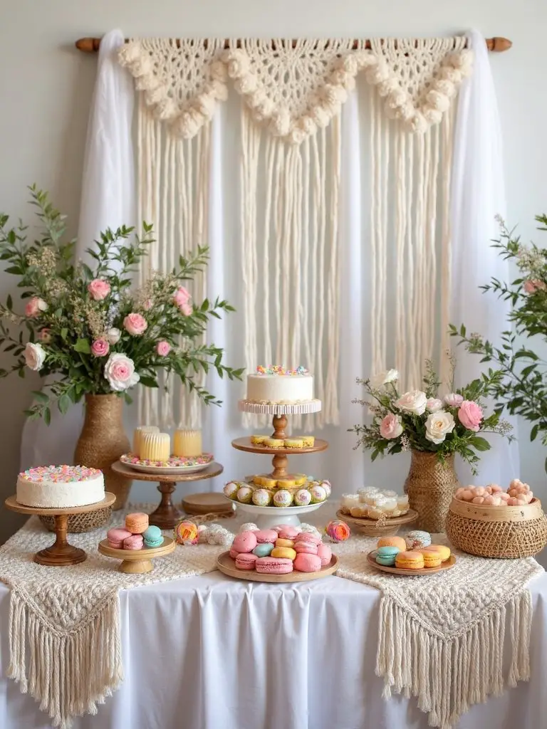 boho rainbow dessert table