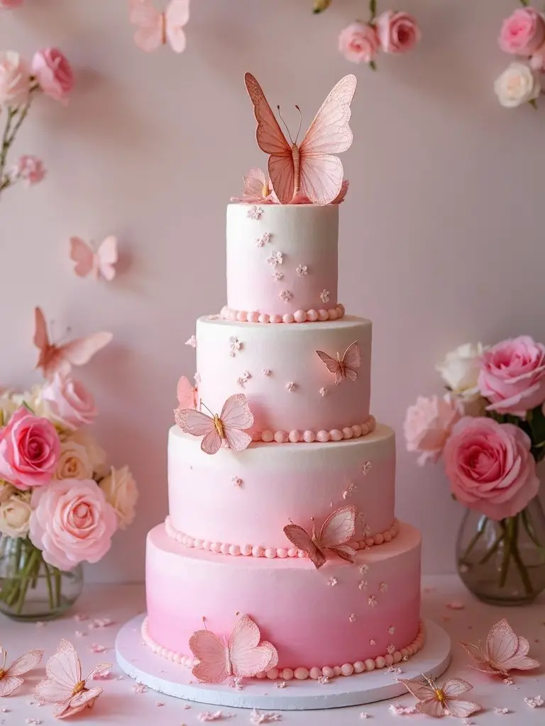 butterfly themed ombr cake