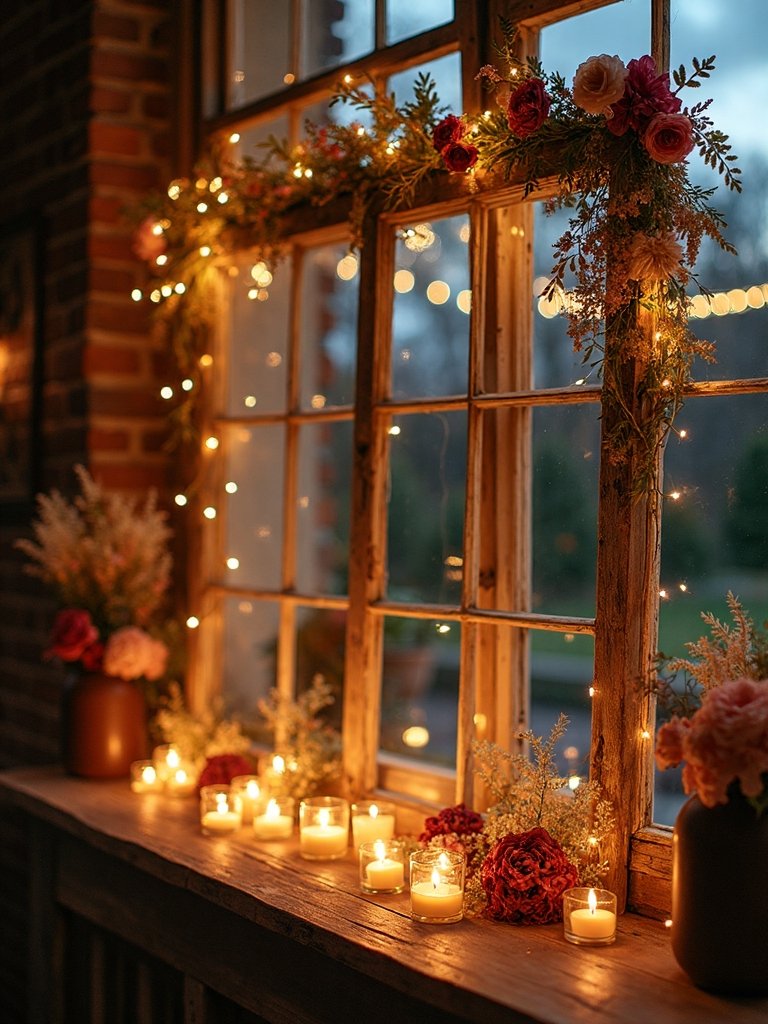 candlelit romantic window ledge displays