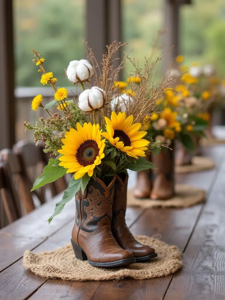 cowboy boot floral centerpieces