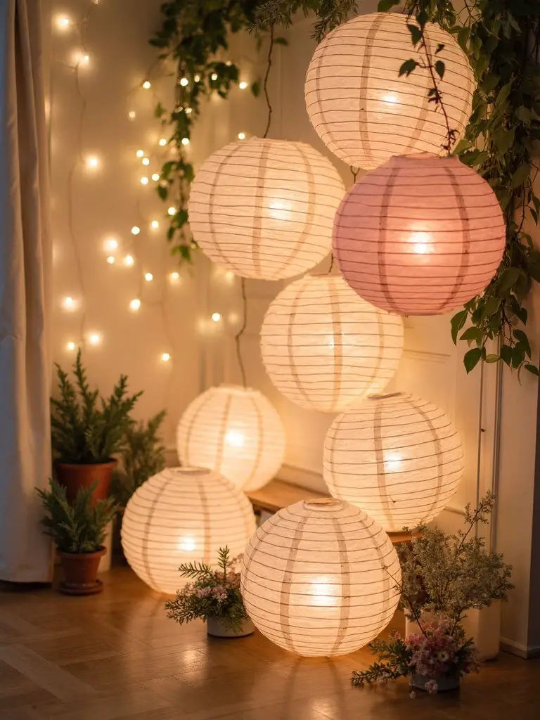 cozy intimate corner floral lantern arrangements