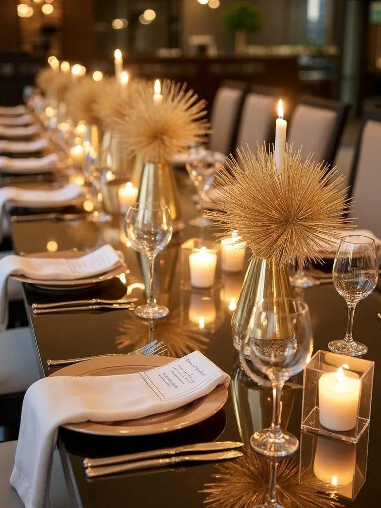 dazzling geometric metallic wedding tablescape