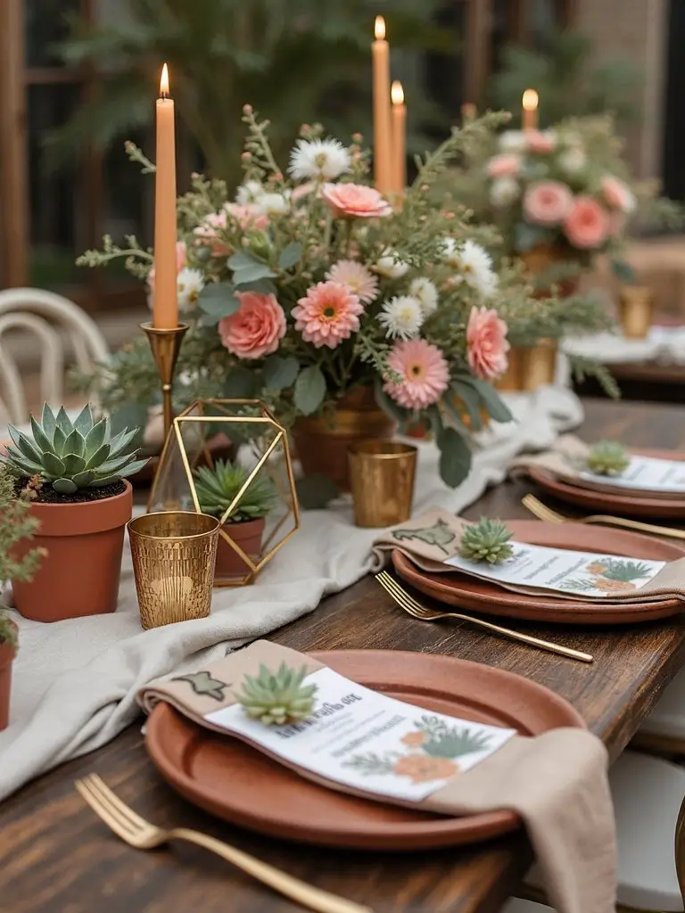 desert inspired layered metallic tablescape