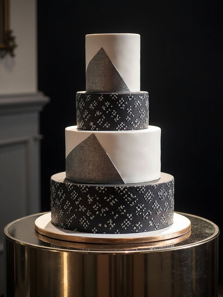 dramatic asymmetrical modern contrasting cake displays