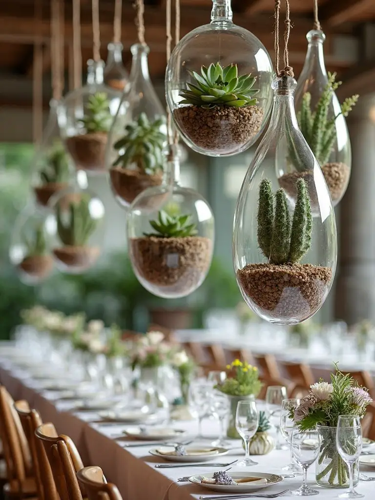 dramatic suspended succulent chandeliers