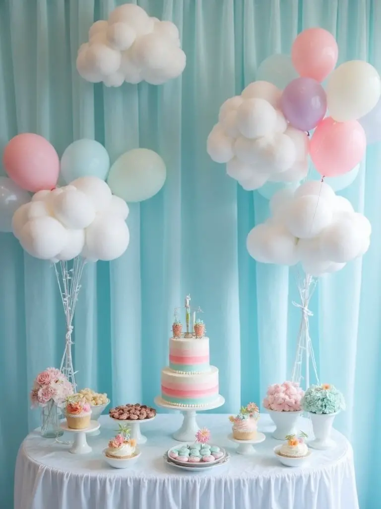 dreamy cloud themed backdrop installations