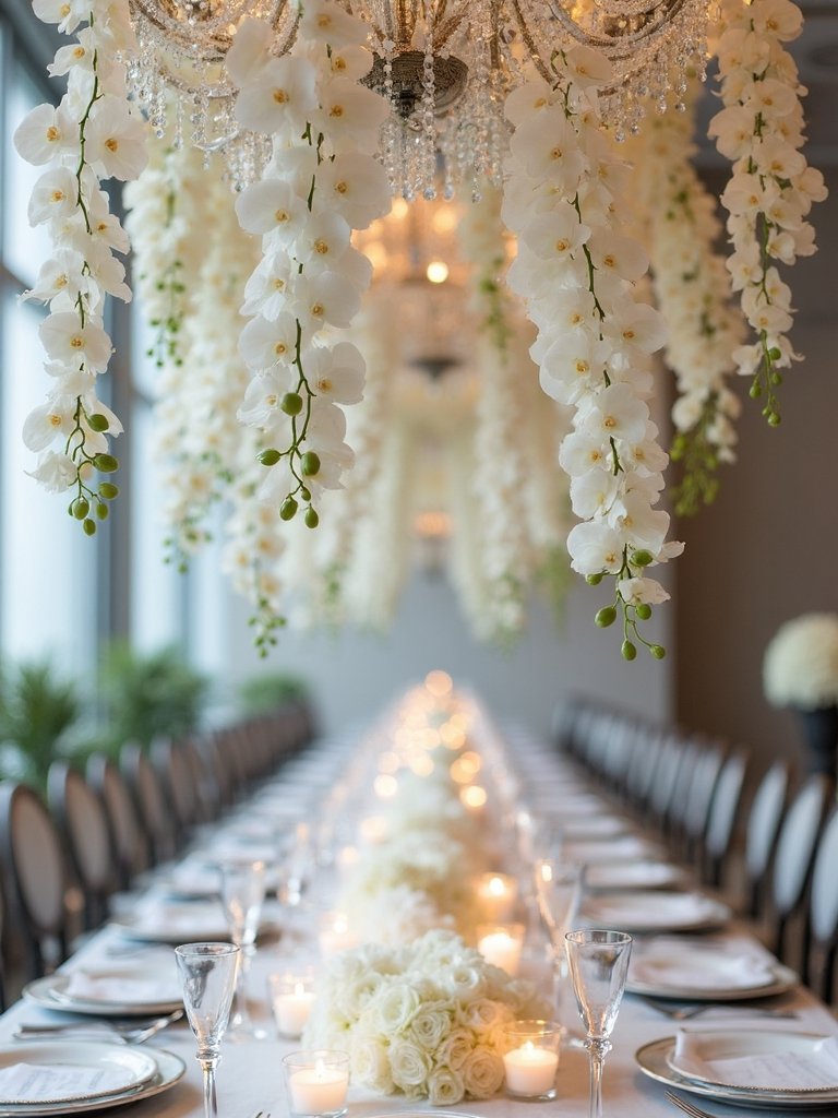 dreamy garden inspired white orchid displays