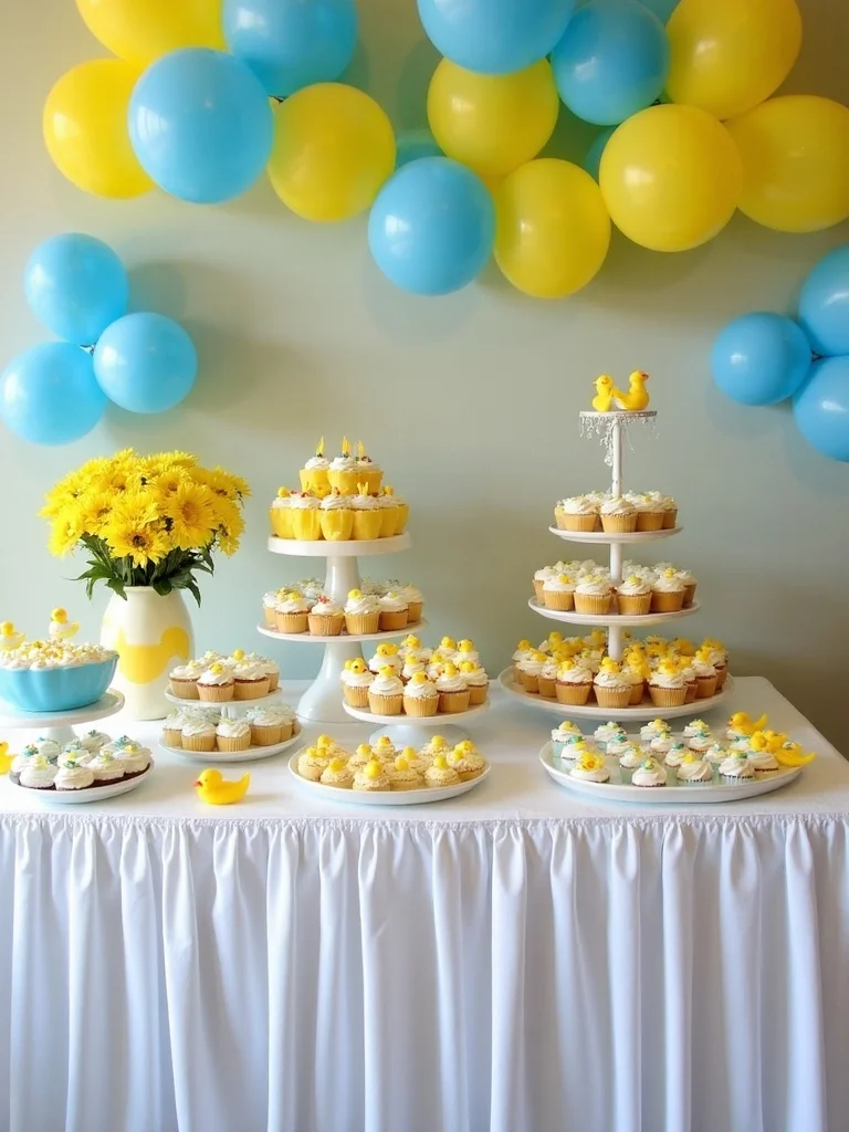 duck themed dessert table setup
