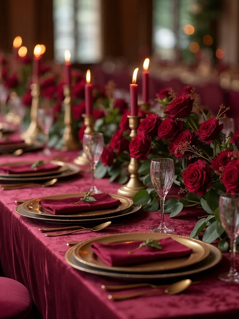 elegant burgundy gold wedding decor