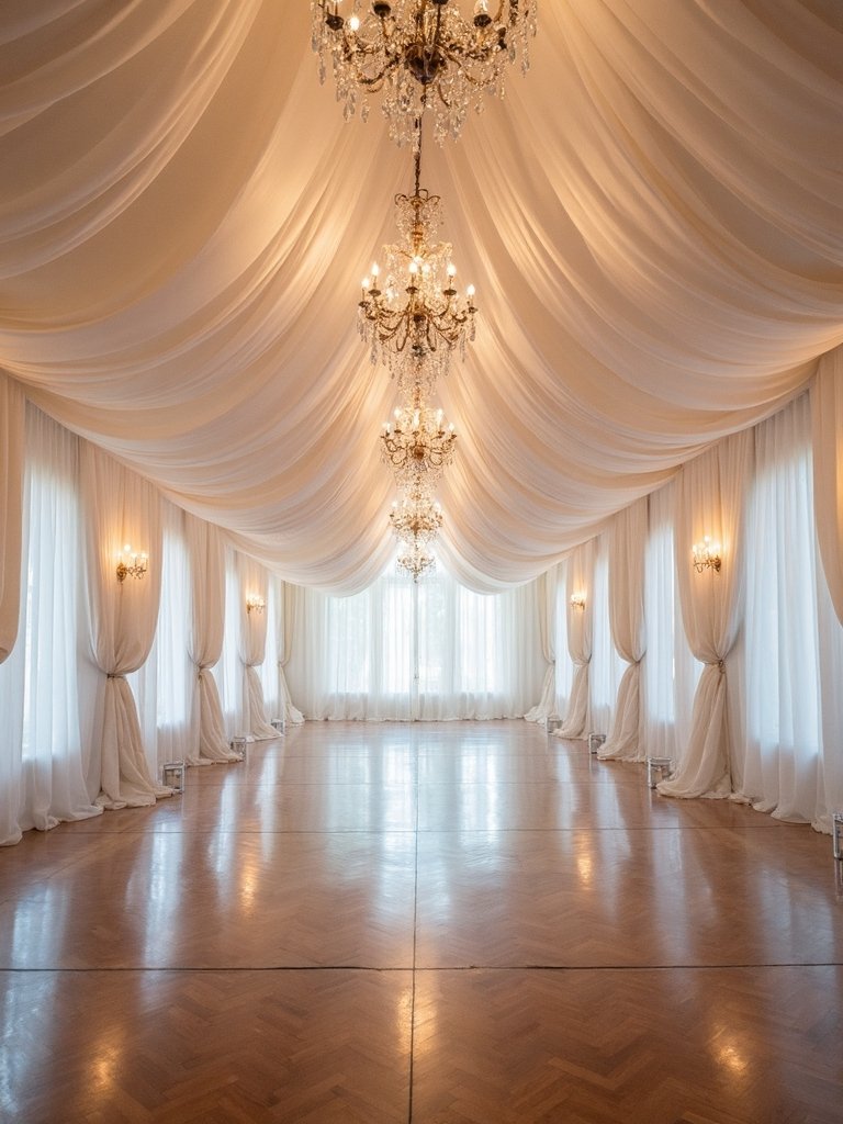 elegant fabric textured curtains dramatic lighting