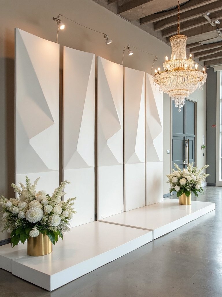 elegant geometric white wedding backdrops