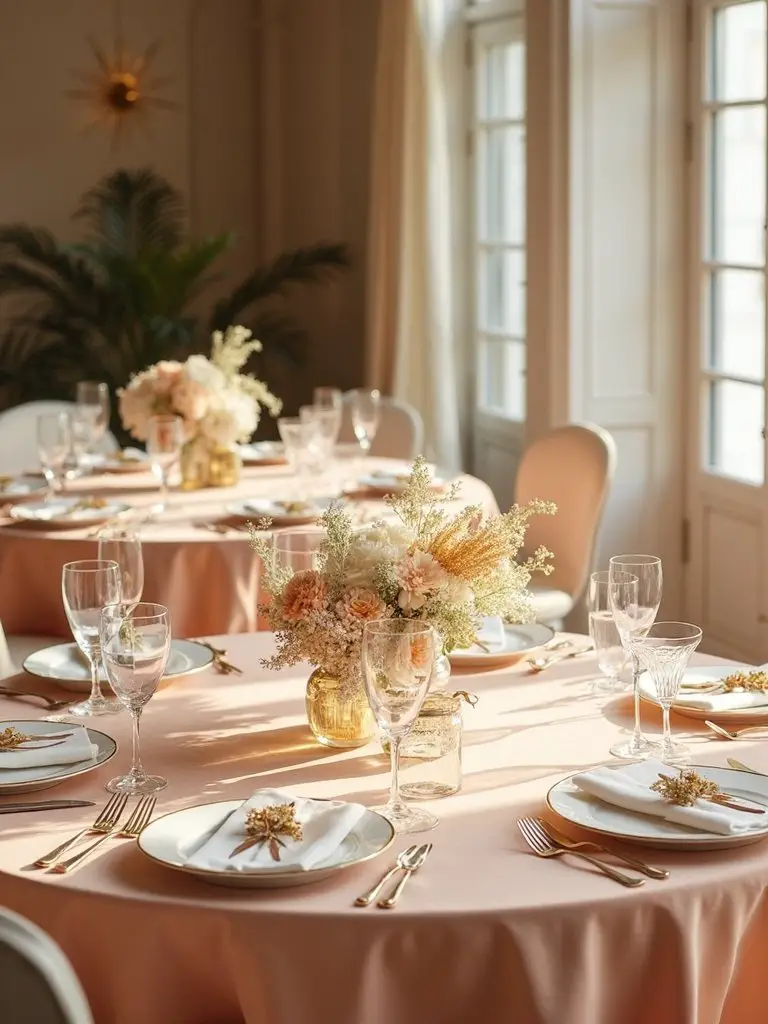 elegant minimalist peach tablescape styling