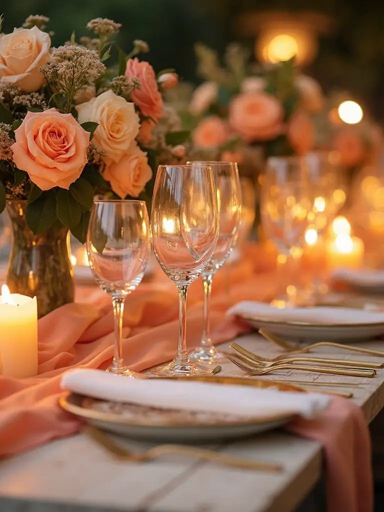 elegant peach toned wedding tablescape inspiration