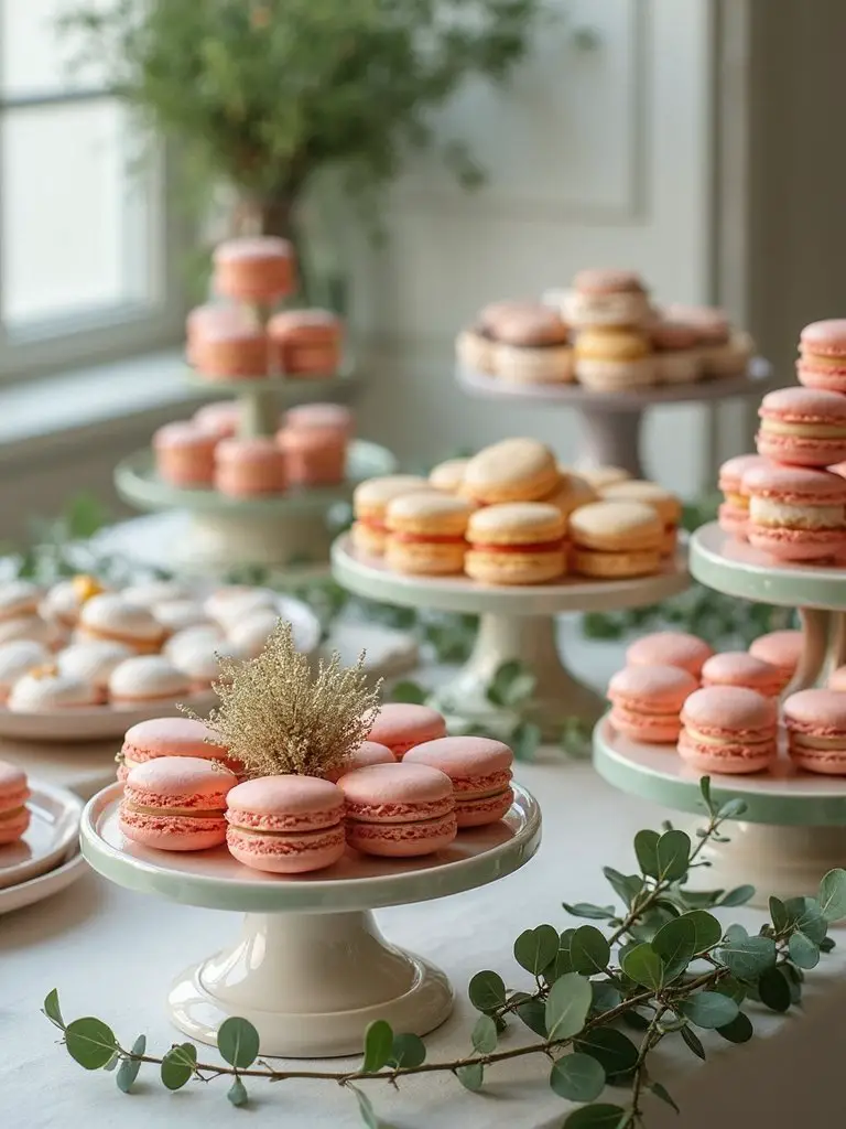 elegant tiered garnished dessert table