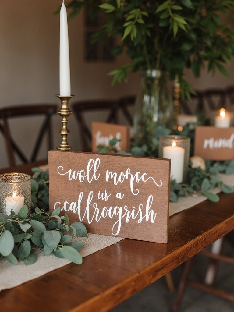 elegant wooden calligraphy wedding decor