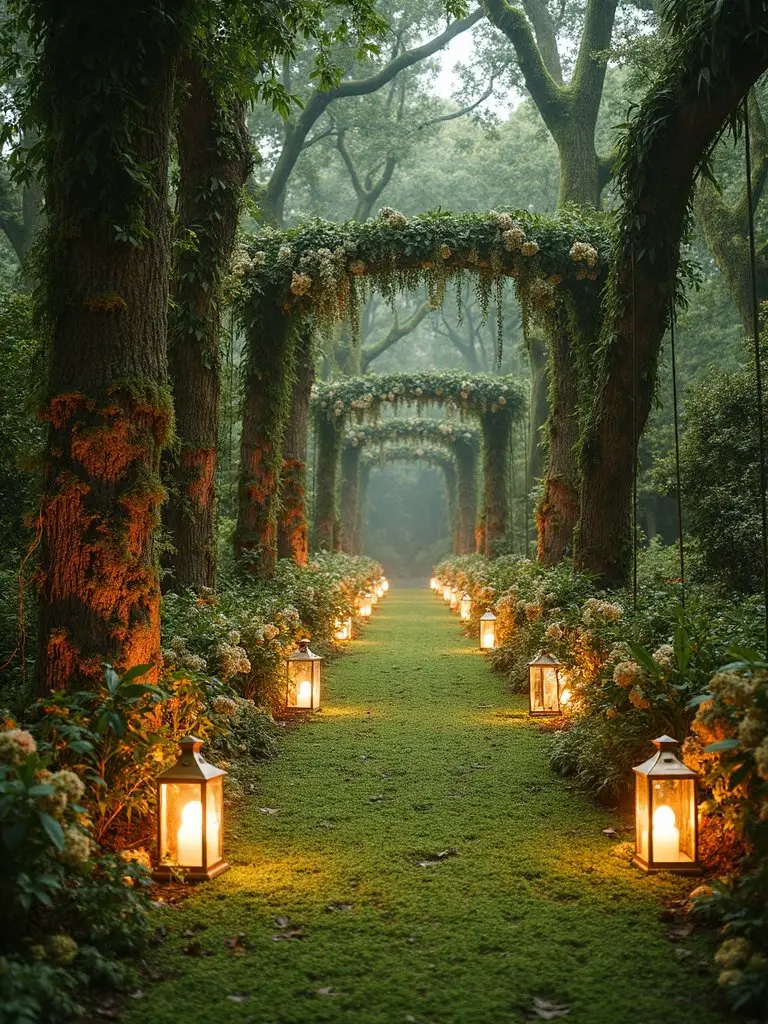 enchanted forest aisle ceremony backdrop