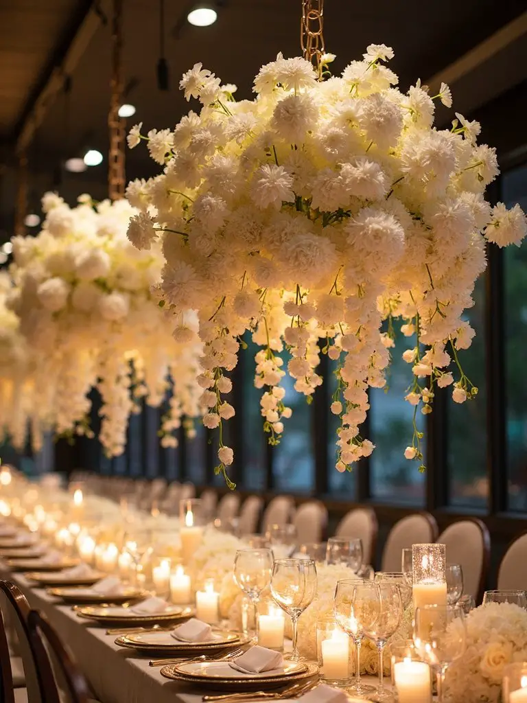 enchanting candlelit floral chandelier centerpiece