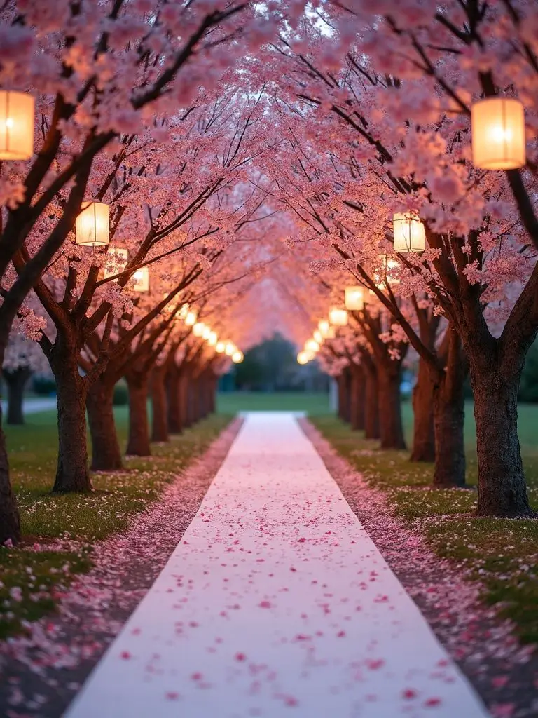 enchanting cherry blossom wedding walkway