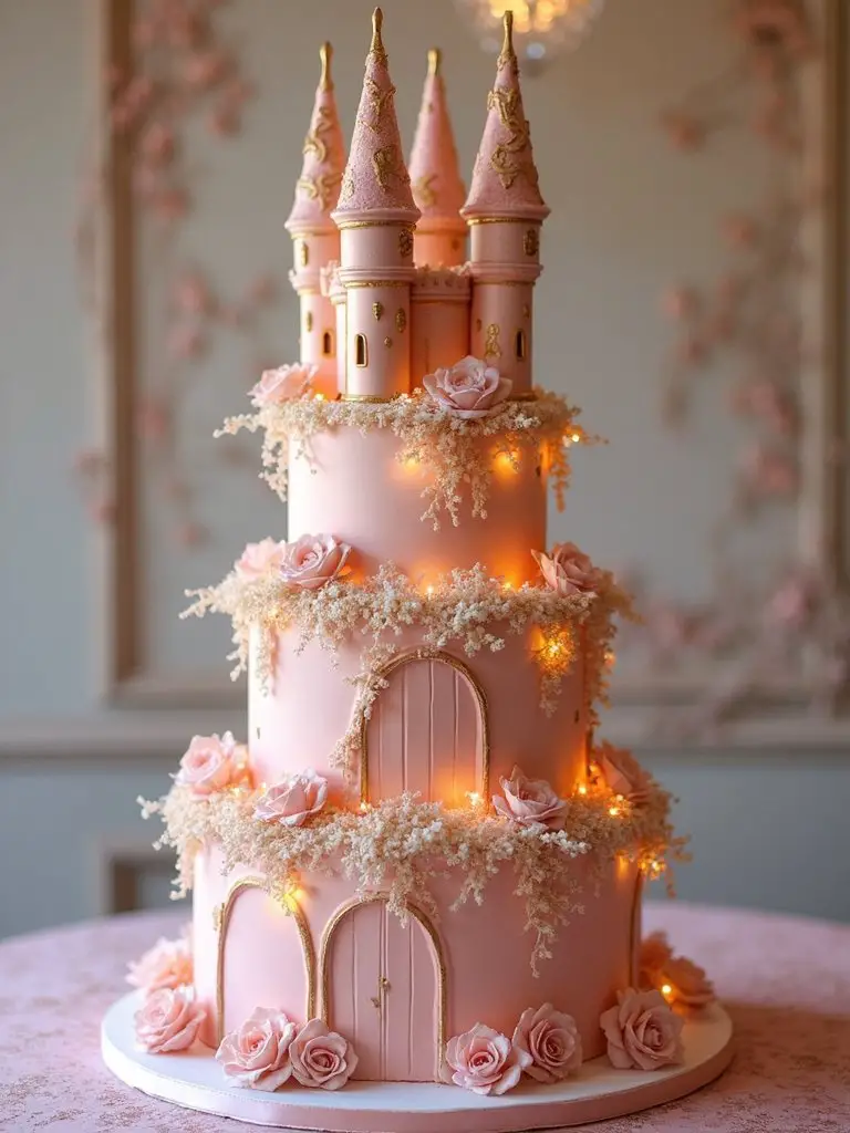 enchanting fairytale castle wedding cake displays
