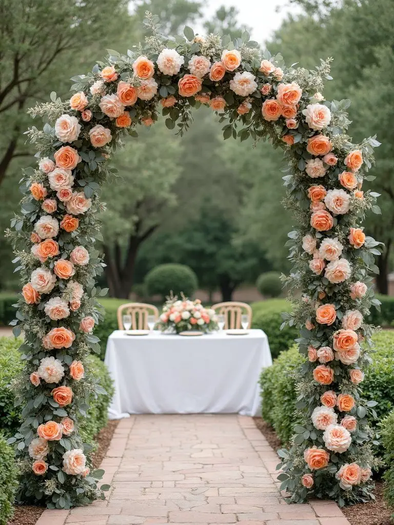 enchanting peach and sage floral archway