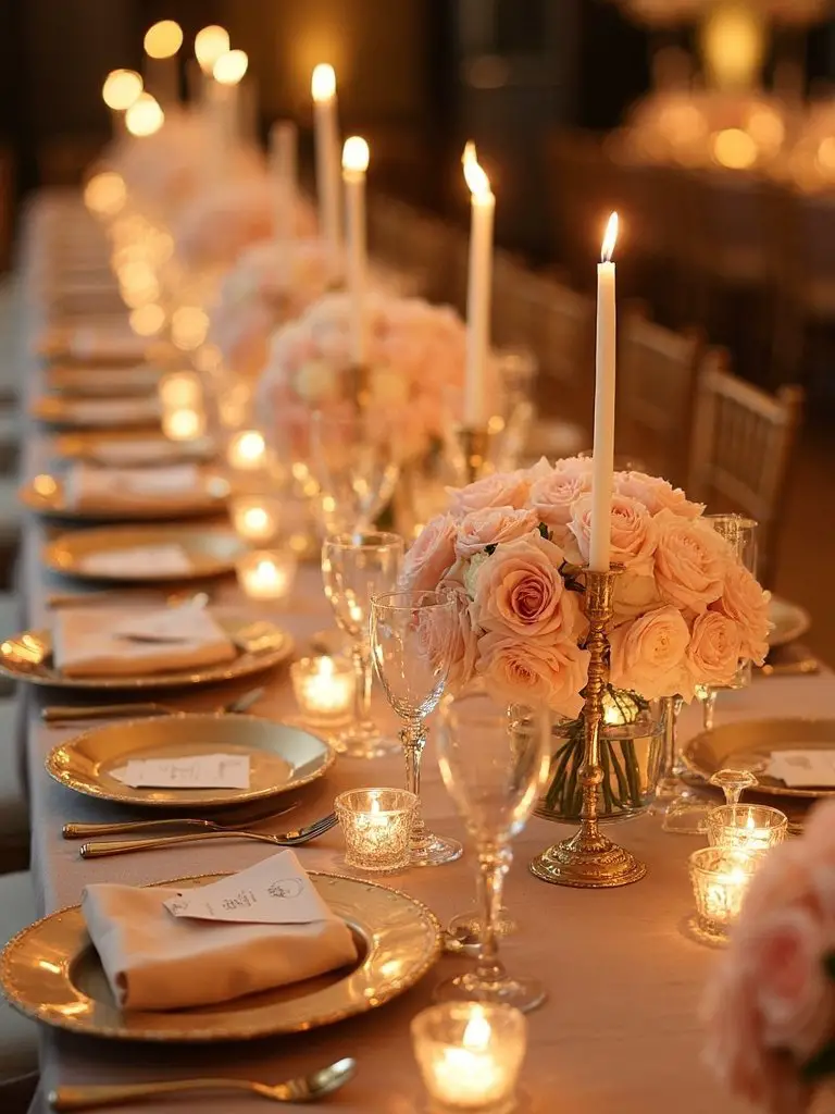 ethereal candlelit peach and gold elegance