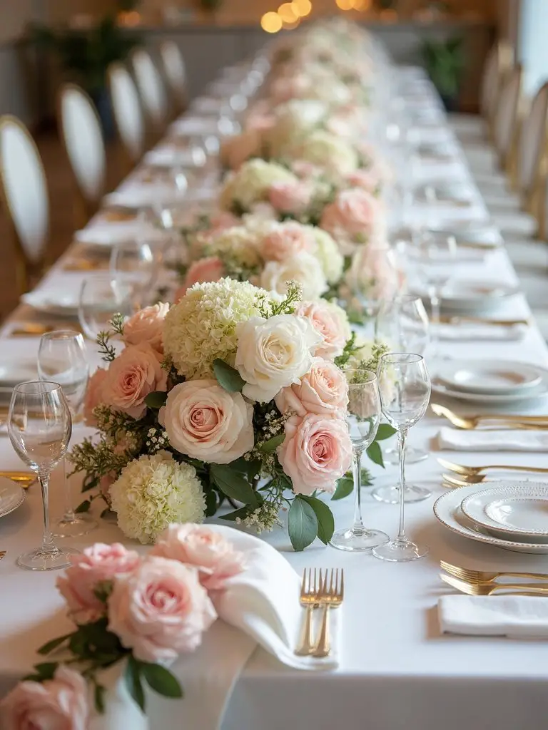 ethereal cascading pastel hued floral garlands