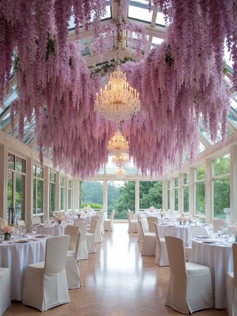 ethereal hanging floral installations