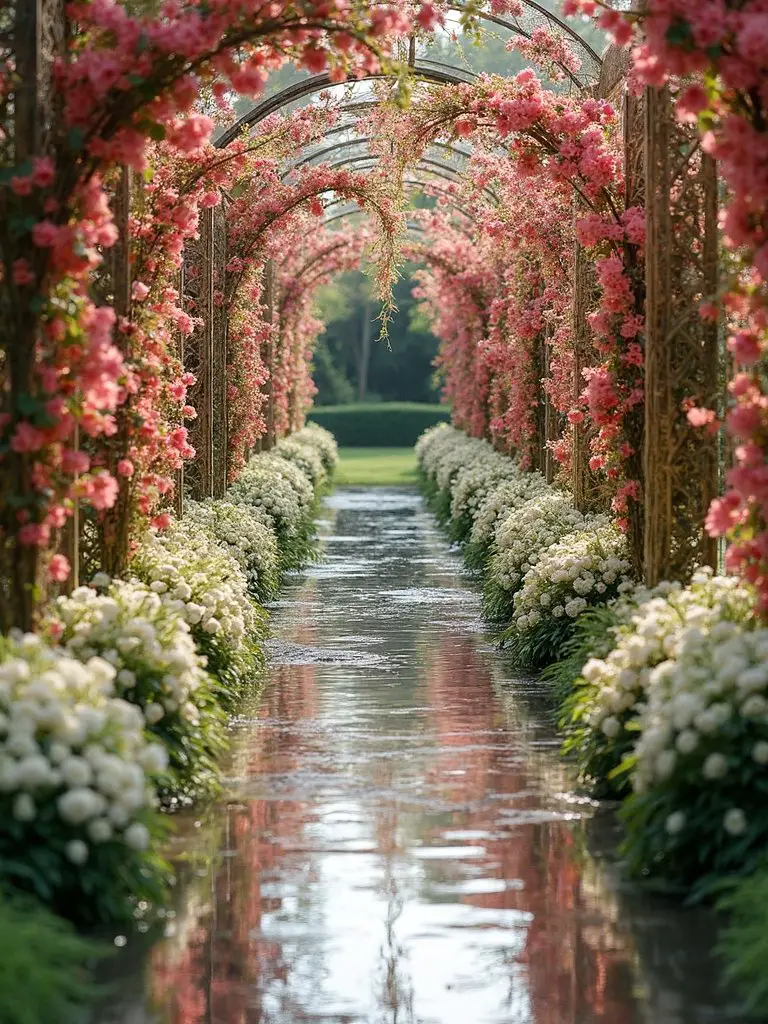 ethereal mirrored floral accented wedding aisle