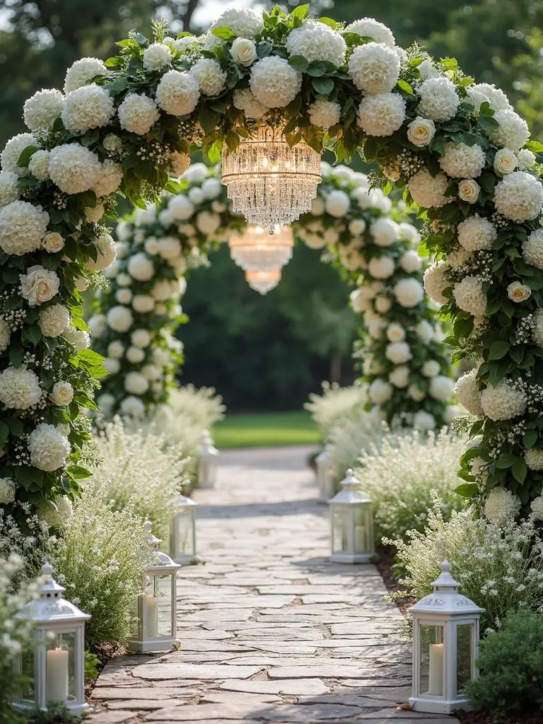 ethereal monochromatic floral garden pathway
