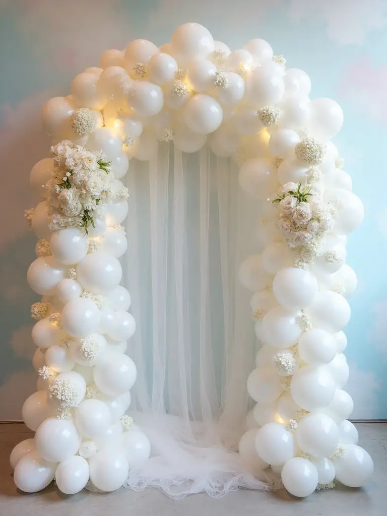 ethereal white balloon arch
