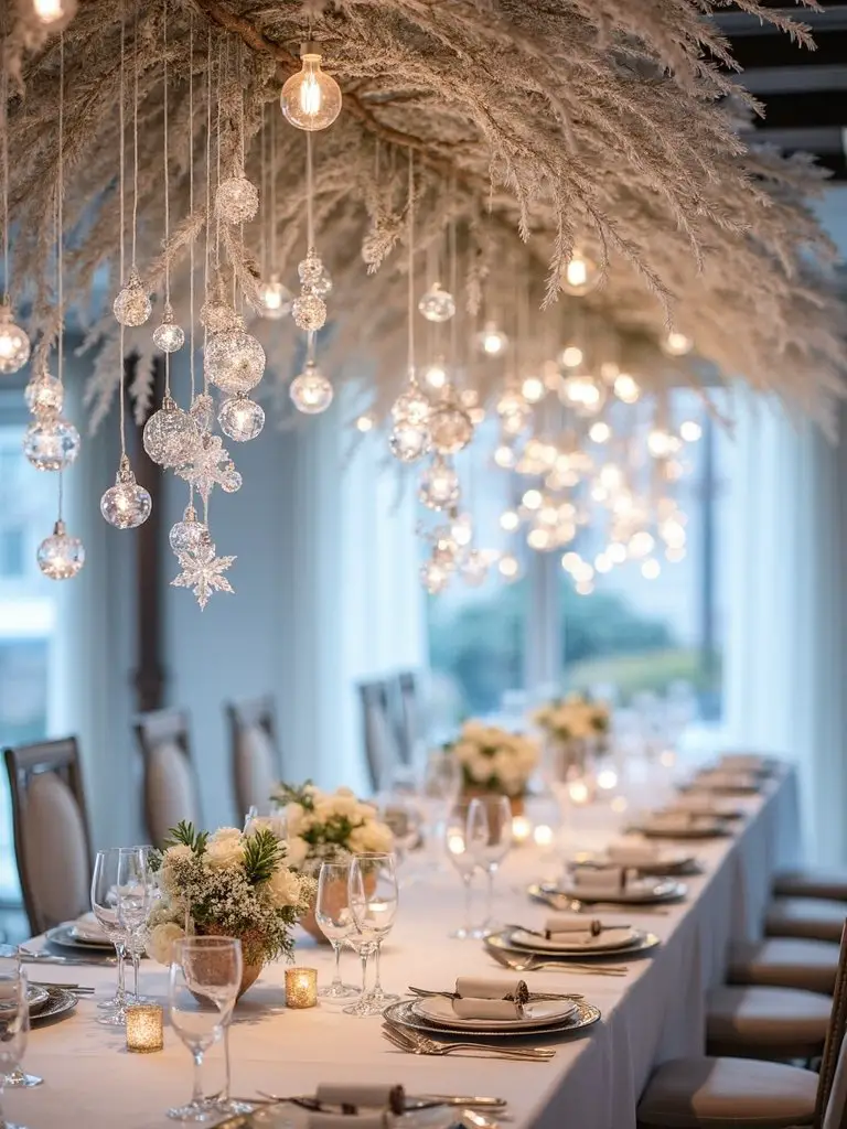 ethereal winter forest ceiling installation