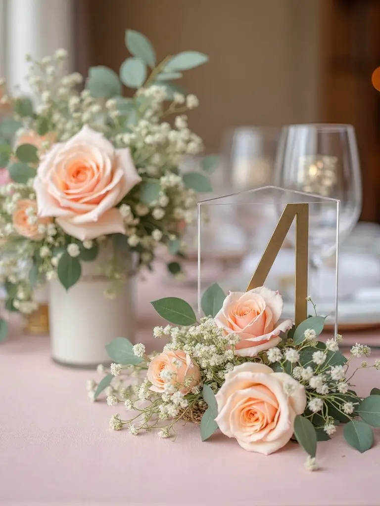 floral accented acrylic wedding table numbers