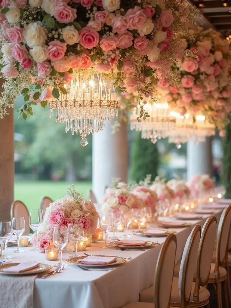 floral chandeliers frame ceremony spectacle