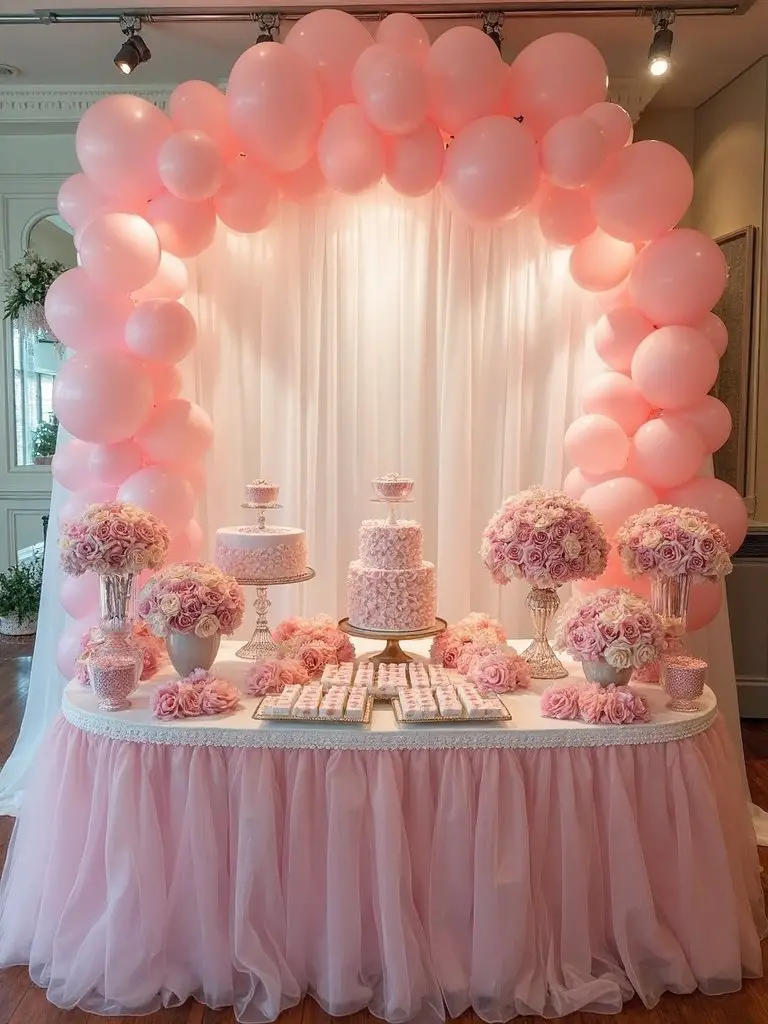 floral themed baby shower setup
