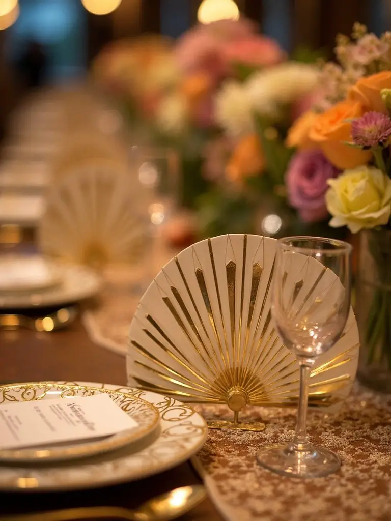 geometric metallic sophisticated decorative wedding menu cards