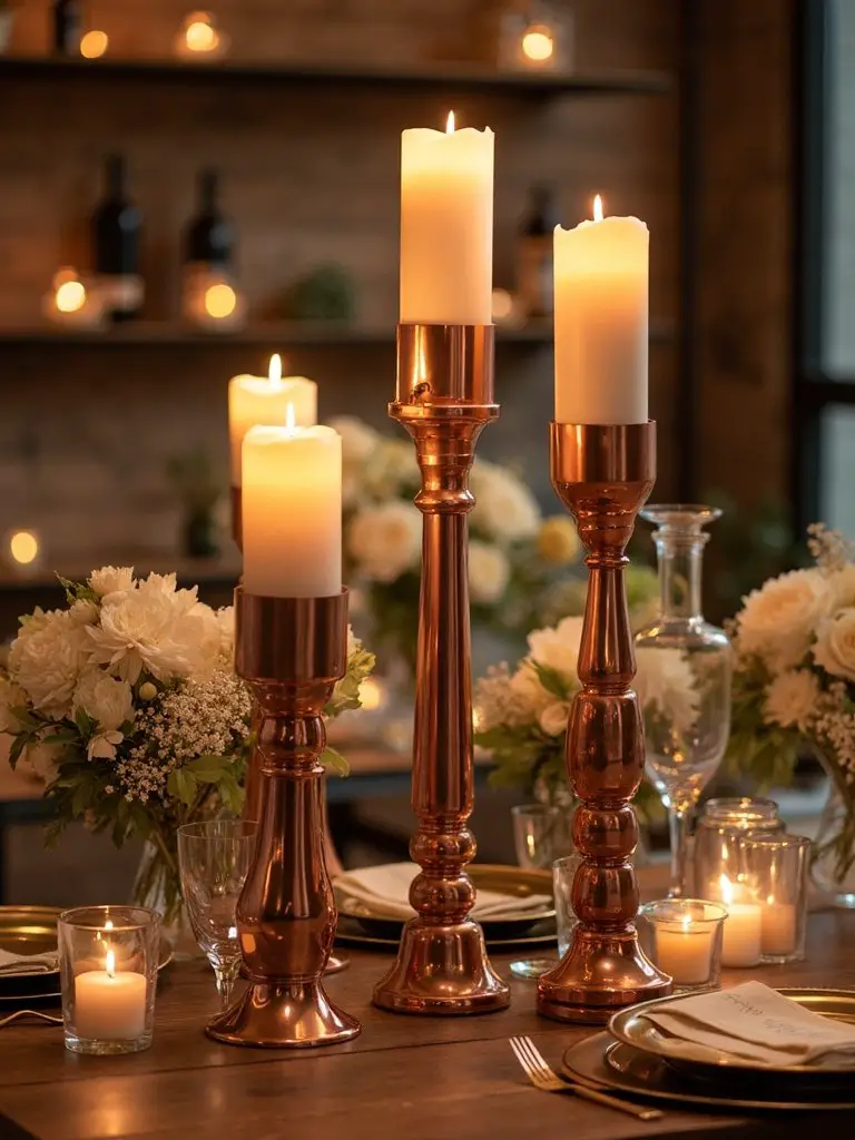 industrial chic mixed metal centerpieces