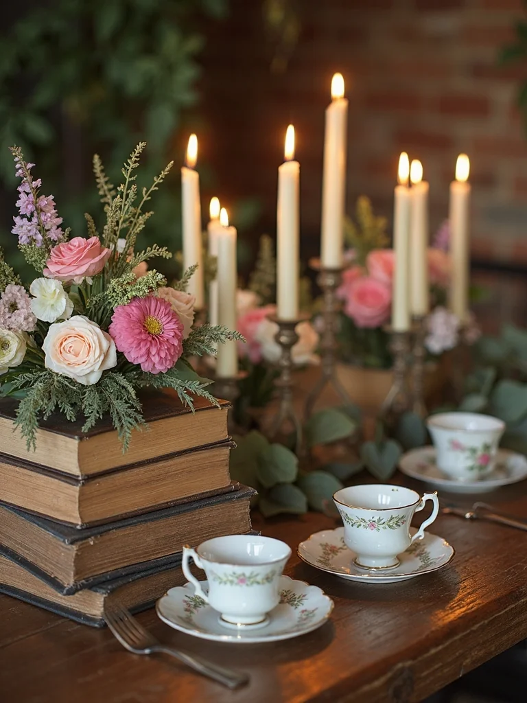 intimate literary inspired candlelit table settings