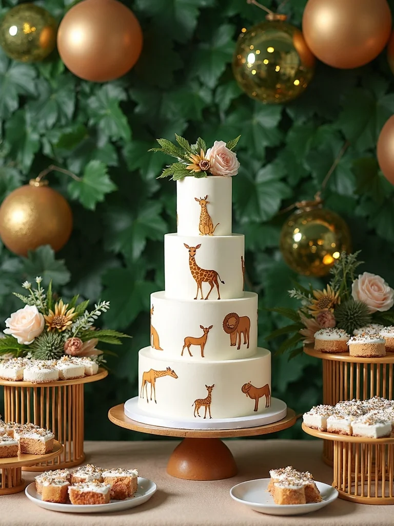 jungle themed dessert table display